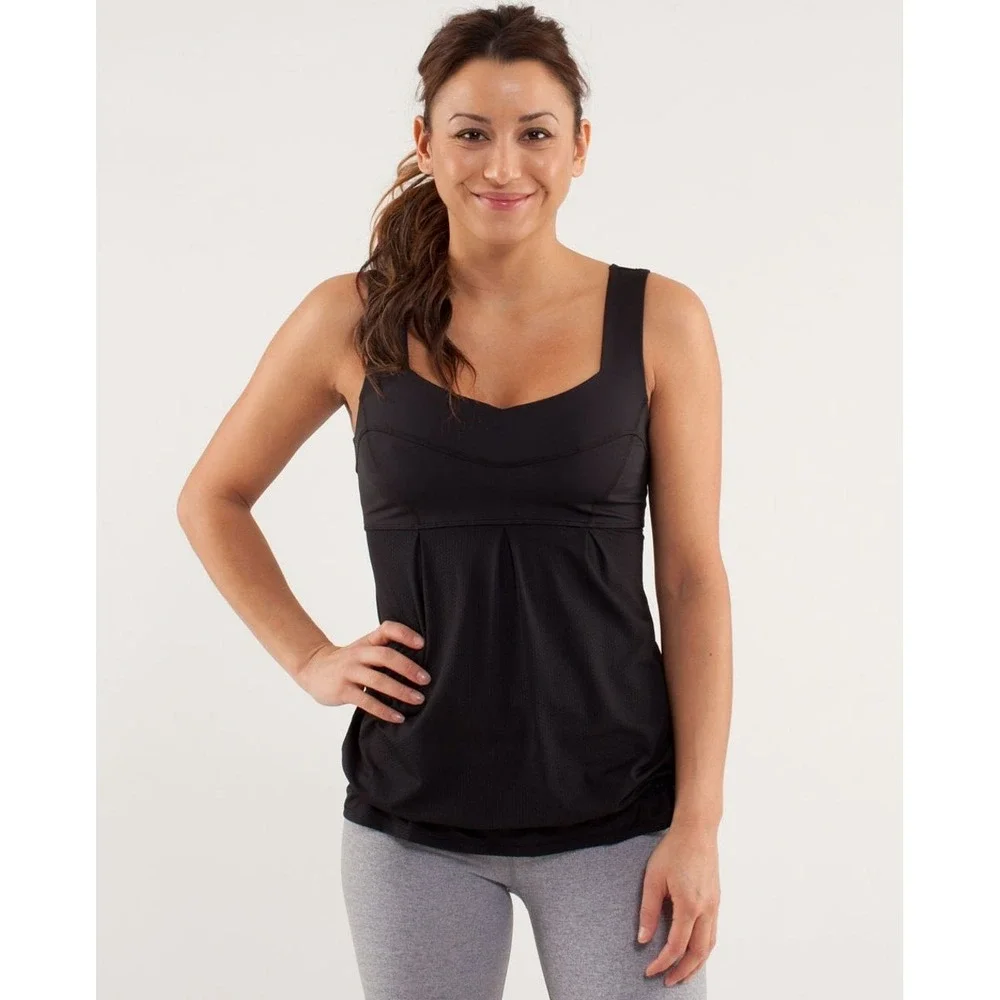 Lululemon Run Tame Me Top Black Size 8 Activewear Tank Drawstring Hem Athleisure